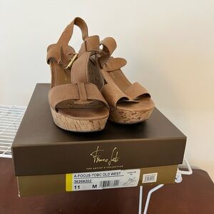 Old West Brown Wedge Sandals with Suede Straps